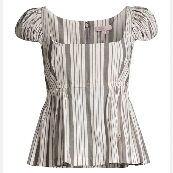Rebecca Taylor Tops - Rebecca Taylor Womens Cotton Square Neck Peplum Top Size 12 Stripe pattern